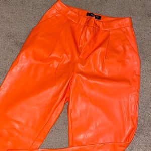 Faux Leather Fashion Orange Trouser
